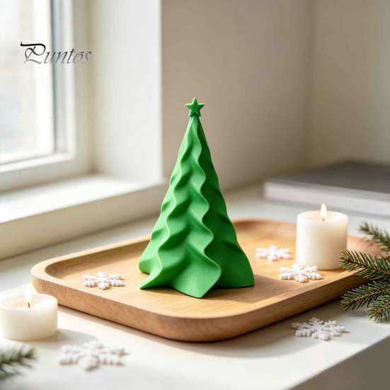 Mini Christmas Tree Desktop Ornament 3D Printed Pleated Ornament, Small Wavy Holiday Table Decor Decoration with Star Topper for Home Office