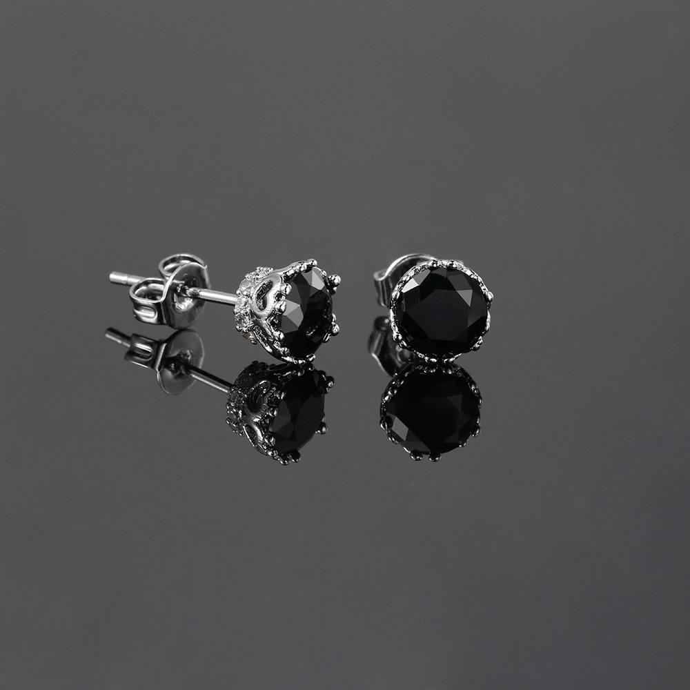 Stud Earrings Unisex Ear Piercing for Men Women 6mm Black Zircon Stylish Simplicity Silver Color Hip Hop Jewelry Gifts Wholesale