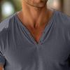 Men's Henry Collar T-shirt Short Sleeve Solid Color Summer Tee Shirt Cotton Blend Casual Top for Daily Wear Beach Travel