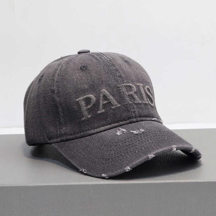 Retro old denim baseball cap autumn and winter letter ripped cap unisex wide brim shade
