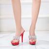 Женская обувь, новые однотонные летние модные босоножки с круглым носком и красные сексуальные босоножки на высоком каблуке, каблук 13 см, платформа 3 см, LFD