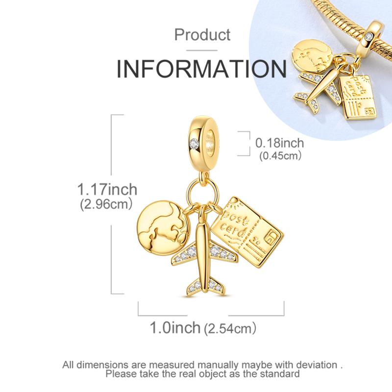 Original Golden Series 925 Silver Luggage Travel Sun Leopard Charms Zirconium DIY Bead Fit Bracelet Jewelry Women Gifts