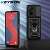 KEYSION Shockproof Case for Redmi A5 4G Silicone+PC Slide Camera Lens Protection Ring Stand Phone Back Cover for Xiaomi POCO C71