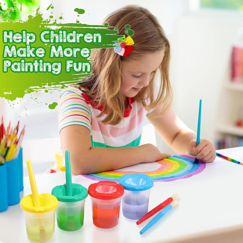 40 штук непроливаемых стаканчиков для краски с кисточками для рисования для детей, стаканчики для краски с крышками для детей, инструменты для рисования для малышей, кисти для акварели, темперы,