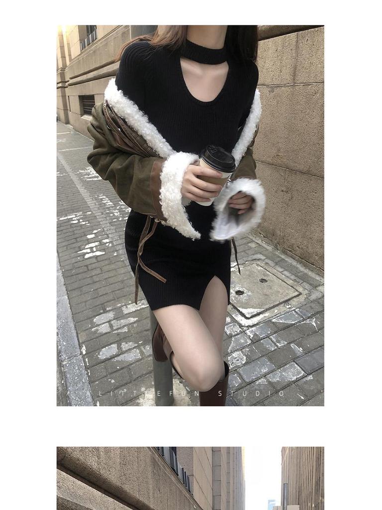 2022 Pure Desire черное облегающее платье-клуб с вырезом - коллекция весна и осень, сексуальная юбка большого размера снизу