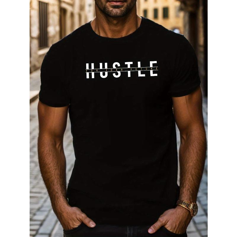 Европейский размер HUSTLE Мужская повседневная футболка с коротким рукавом - Дышащая, с геометрическим принтом, с круглым вырезом - Идеально для лета