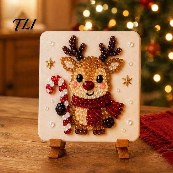 Artistic Collage Materials Christmas Mosaic Art Kit, DIY Sea Glass Santa Kit Reindeer Artwork Craft for Home Decor, Handmade Gift Unique