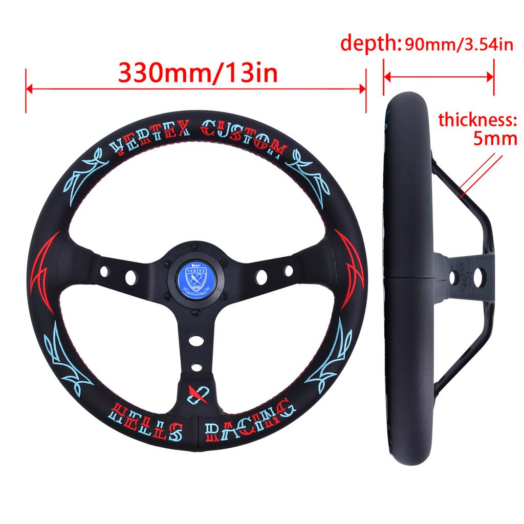 Vertex Universal Steering Wheel Leather Aluminum Alloy Car modified Auto parts Embroidery Custom Racing Game Steering Wheel