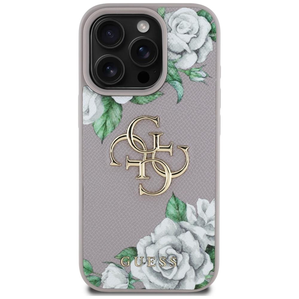 Guess Grained Roses Big 4G Logo Case for iPhone 16 Pro Purple