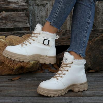 2024 Новые Осенне-Зимние Женские Теплые Ботинки Мартенса с Флисовой Подкладкой, Утепленные, На Шнуровке, Универсальные Короткие Ботинки, Обувь