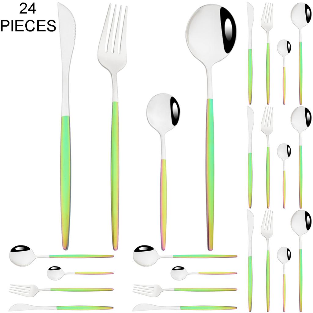Gold 24Pcs Dinnerware Cutlery Set Knife Fork Coffee Spoon Tableware Set Mirror Stainless Steel Flatware Western Kitchen Silverware