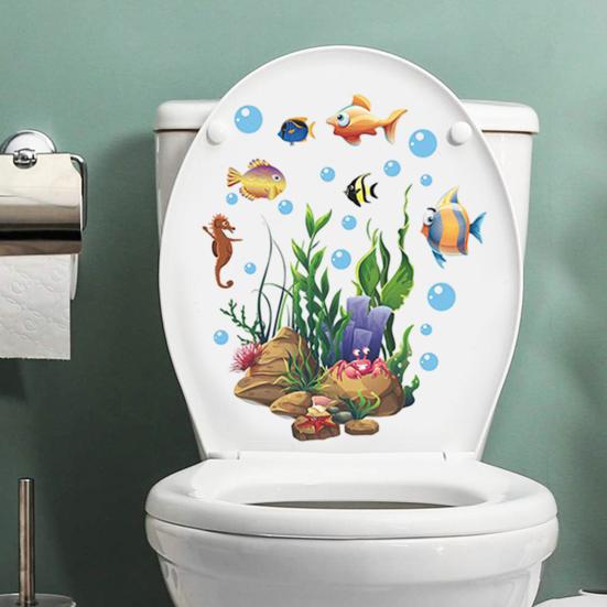 Наклейки на крышку унитаза Самоклеящиеся наклейки из ПВХ Виниловые художественные украшения Креативные подводные животные и растения Наклейки на стену Съемная керамика для ванной комнаты
