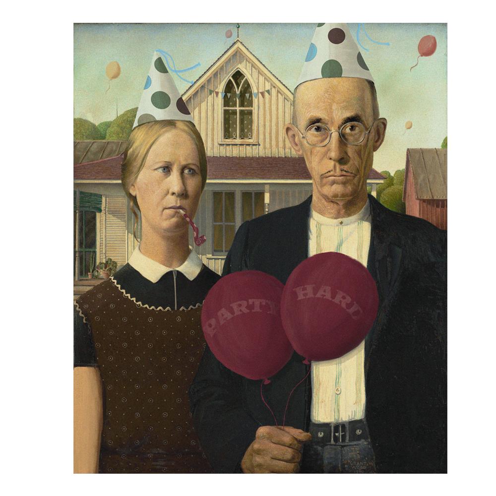 Vintage Portrait Poster American Gothic Art Print Canvas Painting Funny Design Wall Art Abstract Pictures for Gallery Home Decor