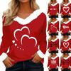 Women's T-shirt Valentine's Day Printed Shirt Long Sleeved Party Lover Wool Collar V-neck Top
