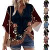 Женская блузка с рукавом 3/4, V-образным вырезом и цветочным принтом, повседневная, свободная туника