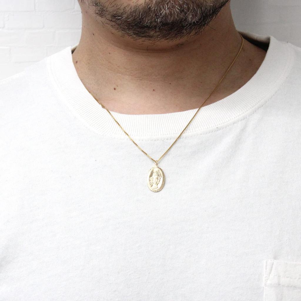 Пара ожерелья 14KGF позолоченная медаль Мария золото унисекс венецианская цепочка металл гипоаллергенный k14gf34 пара овальный [miwaki]