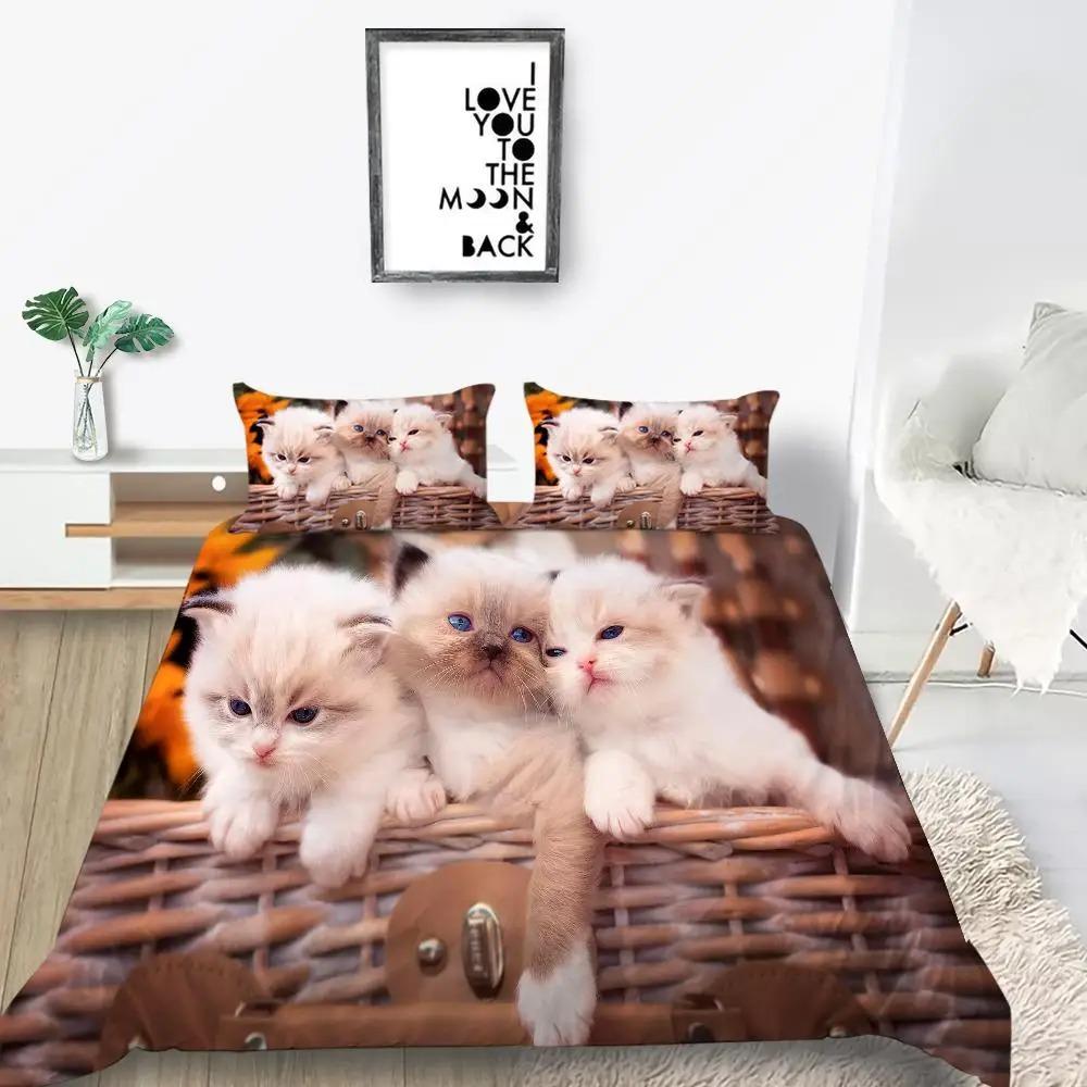 Cat Duvet Cover Collection King Size Microfiber Cute Animal Print Girl Teen Boy Comforter Cover Lovely Kitty Series Pattern Bedding Collection