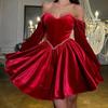 Women Sexy Velvet Dress Long Sleeve Solid Slim Elegant Fashion High Waist Pleat Off Shoulder Strapless A-Line Dresses