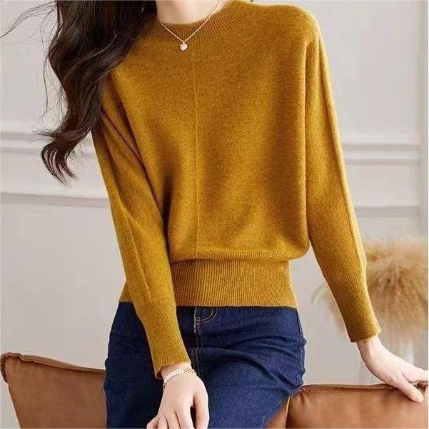 Spring and Autumn Women's Long Sleeve Solid Color Knitted Sweater Round Neck Sweater Autumn and Winter