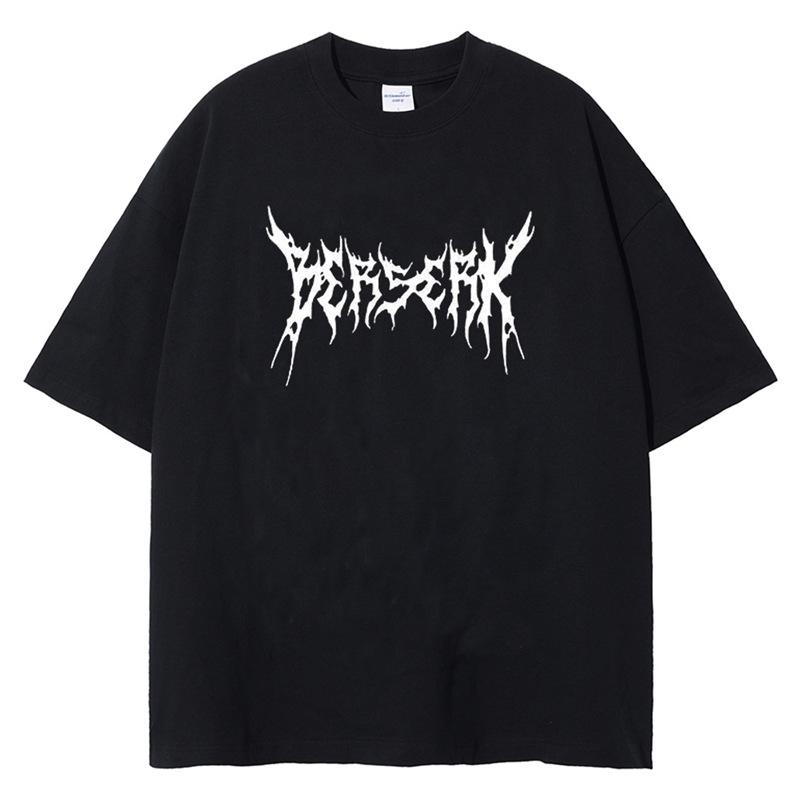 Харадзюку Винтажная Черная Футболка с Аниме Принтом Мужская Уличная Одежда