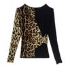 Long-sleeved T-shirt Spring and Autumn New Leopard Print Mesh Shirt Fashionable Base Shirt Women's Top