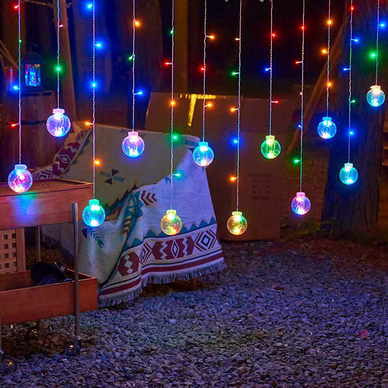 Уличные светодиодные гирлянды-шторы «Звездный ледяной шар» на солнечных батареях для гостевых домов, беседок, дворов и балконов