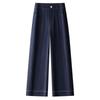 Women's Summer 2025 Dark Blue High-Waisted Wide-Leg Cropped Jeans