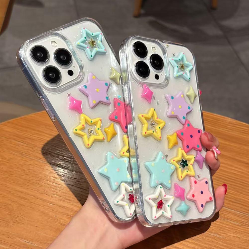 Милый 3D Цветной Звездный Чехол Для Телефона iPhone 16 15 14 13 12 11 Pro Max С Блестками и Пайетками Ударопрочный Мягкий Силиконовый Чехол