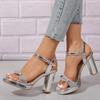 Fashion Ladies Shoes Hot Sale Modern Women's Sandals Platform Dress Sandals Women Crystal Buckle Strap High Square Heel Shoes Women