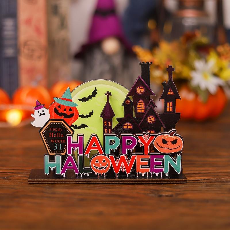 Halloween Ornament Props Wooden Miniature Scene Ornament Cartoon Ghost Gift Ghost Festival Dress Up