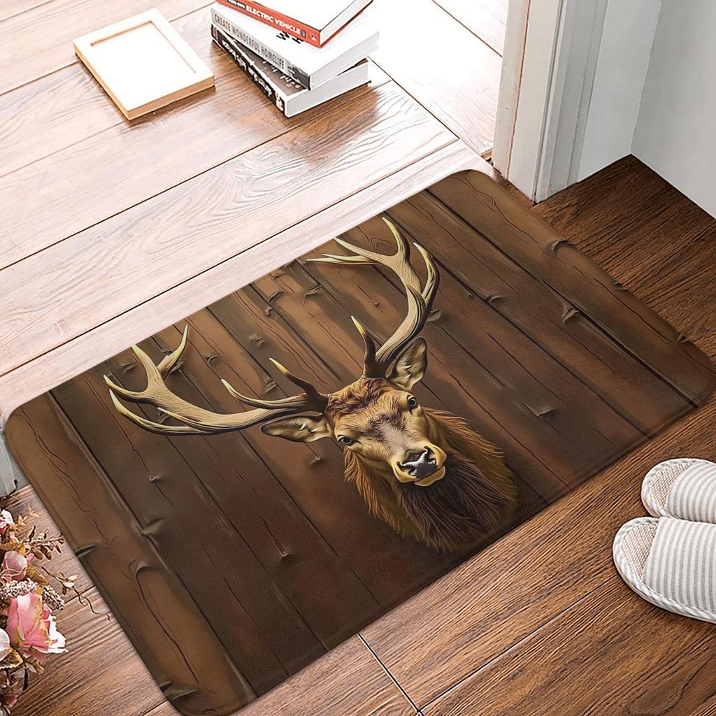 Wood Deer Print Door Floor Bathroom Kitchen Mat Anti-Slip Outdoor Doormat Living Room Entrance Carpet Rug