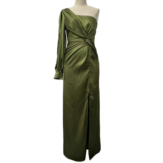 Женское вечернее платье на одно плечо без рукавов с разрезом по низу, однотонное, тонкая талия