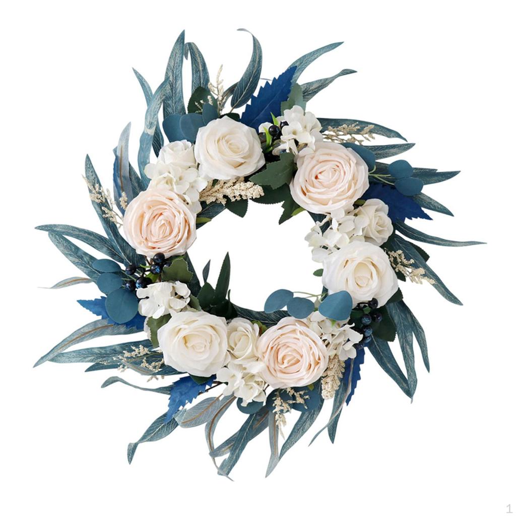 Spring Wreath Front Door Artificial Flower Indoor Outdoor 18inch Rose for Housewarming