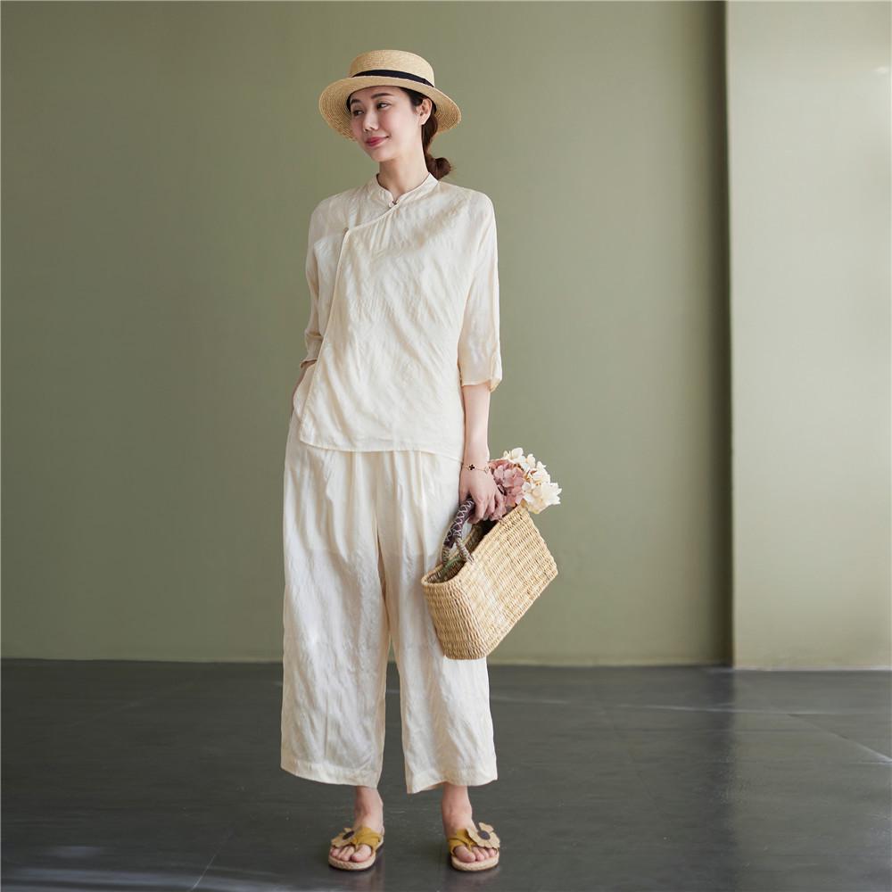 Топ-реглан из тусса-шелка в китайском стиле Весна/Лето 2022 - Ретро Лимитированная серия