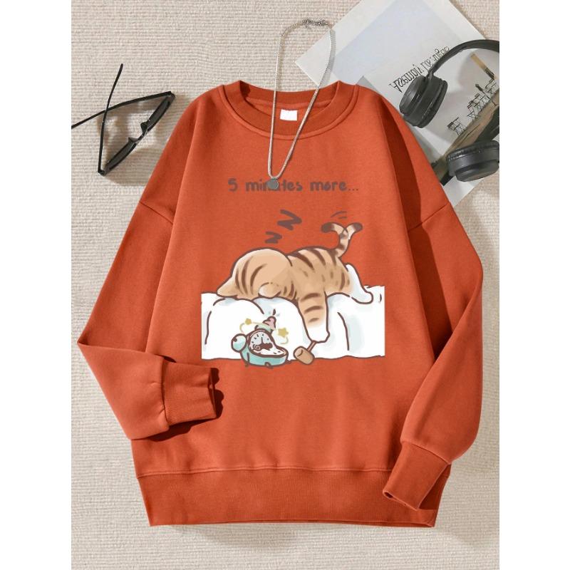 Кот, который всегда хочет спать Узор Печатный с капюшоном Простая теплая осенняя толстовка Уличные повседневные пуловеры и длинные рукава для мужчин