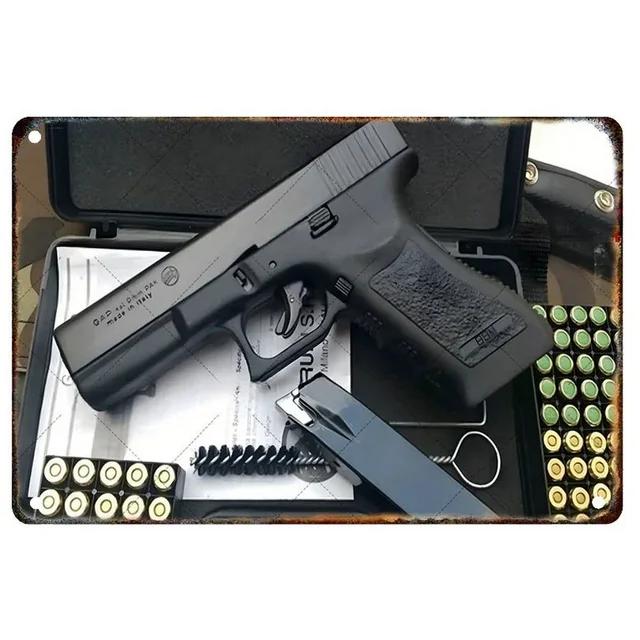 Винтажная военная пистолетная табличка Металлическая жестяная вывеска Настенный декор для мужской пещеры Дома Кафе Сада Клуба Бара Ретро Художественный плакат Железная краска