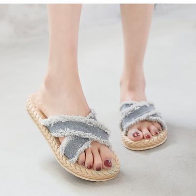 2025 новые тапочки с мягкой подошвой летние льняные тапочки домашние джинсовые мужские прохладные тапочки женские домашние сандалии для деревянного пола