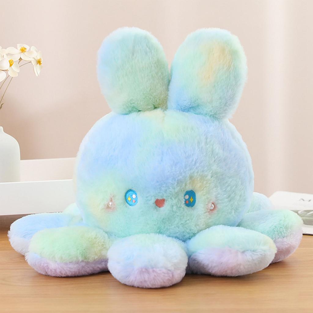 Двусторонняя кукла-осьминог, градиентный цвет, милый плюшевый осьминог с заячьими ушками, двухсторонняя мягкая игрушка-животное