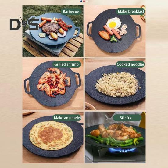 Korean Style BBQ Grill Pan for Stove Top Non-stick Round Frying Pan with Handles Pancake Griddle Pan for Indoor Cooking