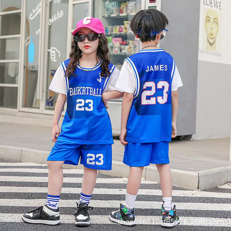 Wholesale of children's basketball clothes for boys and girls Printed kindergarten primary school students No. 24 jersey Light board performance