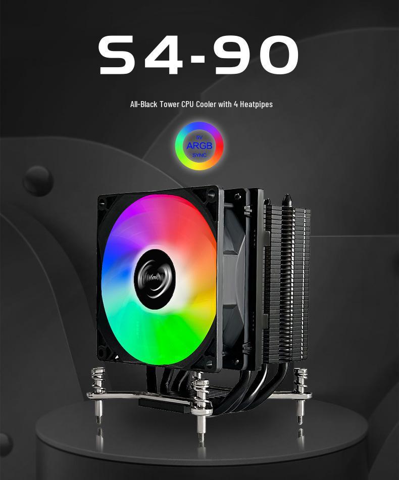 Черный Медный Кулер для CPU Black Fin с 4 Тепловыми Трубками для Платформ 2011, 115X и 1700 - Тихий Настольный Вентилятор