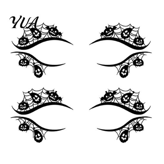 Removable Face Tattoo Stickers 2 Pairs Halloween Eye Stickers, Waterproof Temporary Decals with Pumpkin Bat Spider Web, Easy Apply Remove, Party