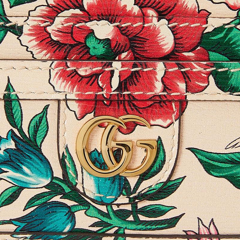 Gucci Кожаный держатель для карт с принтом узора Ophidia с металлическим декором Double G для женщин, несколько цветов
