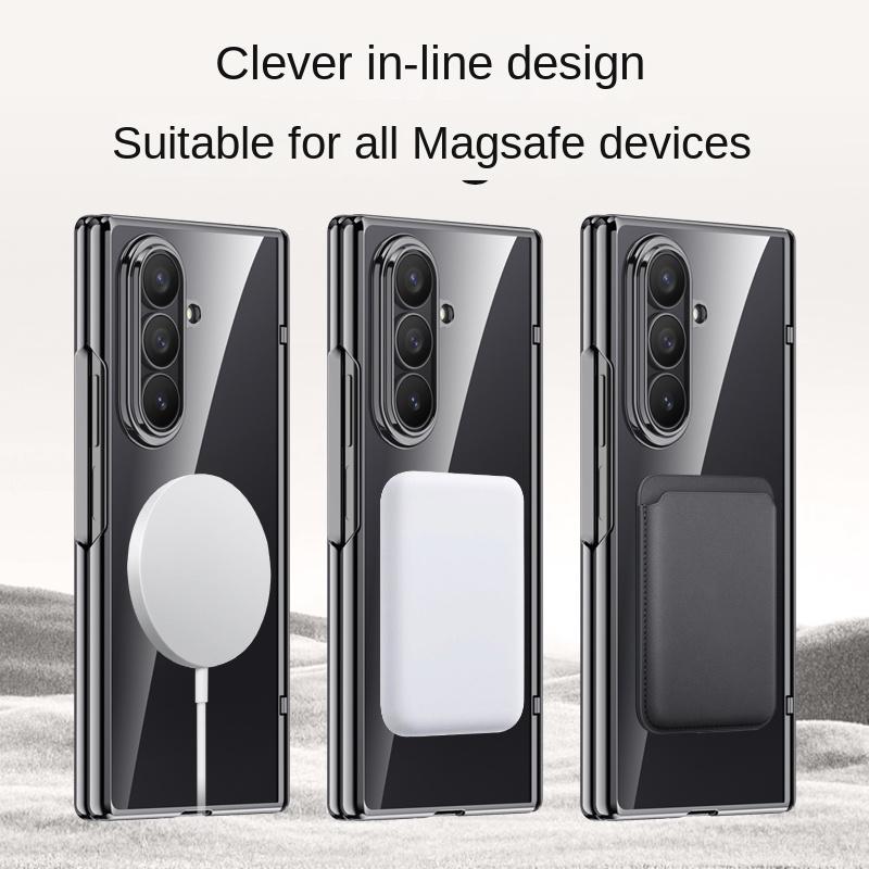 Для Samsung Galaxy Z Fold 7 Гальванизированный Магнитный Чехол со Встроенной Закаленной Стеклянной Передней Пленкой Анти-отпечатки Пальцев Чехол для Телефона