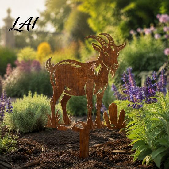 Farmhouse Lawn Ornaments Rusty Animal Garden Yard Art Hen/Chicken/Goat/Deer Stakes Metal Silhouette Decor for Weather Resistant Patio Flower