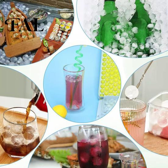 Non Stick Ice Cube Tray Mini with Bin And Scoop, Small Round Easy Clean Ball Mold for Coffee Drinks, Release Stackable Silicone Freezer BPA-free