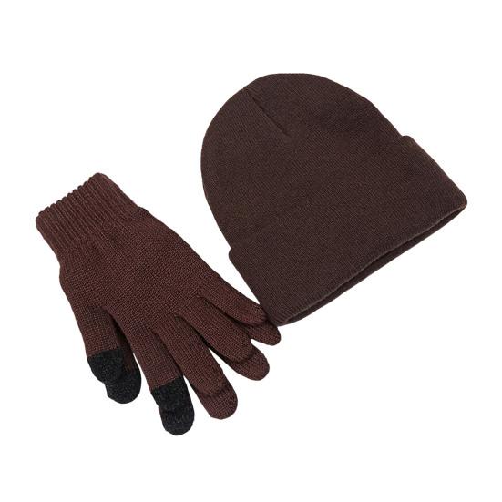 Winter Warm Knitted Gloves And Hat Set for Men And Women Soft Skull Cap And Touch Screen Gloves Set for Cold Weather