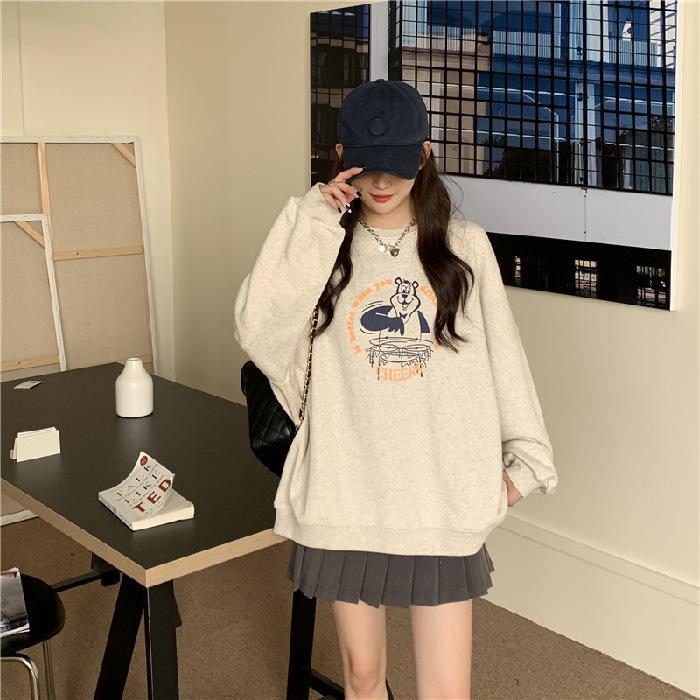 Женская толстовка с принтом в виде мультяшных букв, с длинными рукавами и круглым вырезом, толстовки с капюшоном на осень