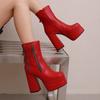Женские короткие сапоги на высоком каблуке осень и зима новые европейские и американские стиль водонепроницаемые короткие сапоги на толстом каблуке большого размера