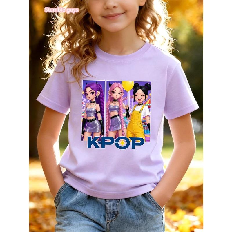 Летняя Повседневная Девочка Аниме Футболка Милый Kpop Идол Принт Короткий Рукав Мягкий Мультяшный Аниме Одежда Мода Детские Футболки Топы